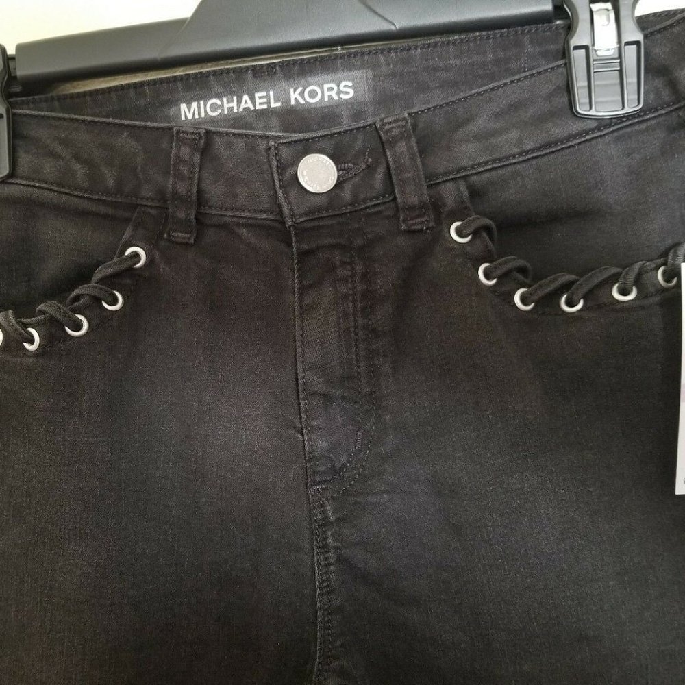 ⬇⬇⬇⬇⬇⬇  NWT Michael Kors 6 Black Skinny braided Jeans - Picture 3 of 8